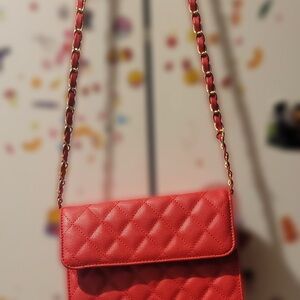 Vibrant Red Quilted Crossbody Bag with Chain Strap